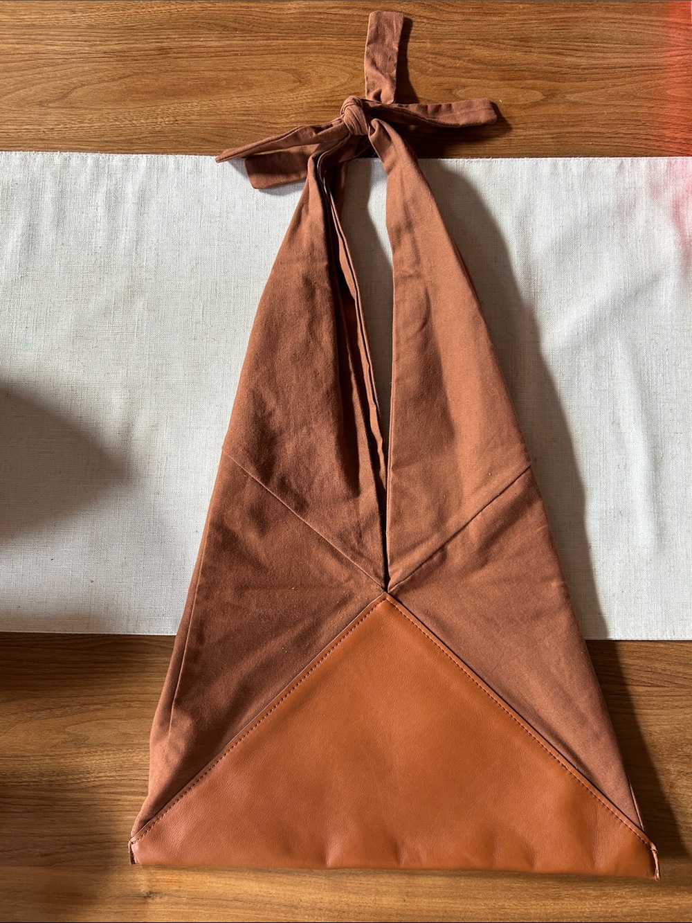 Women’s Rust Brown Triangle Shoulder Bag with Leather Accent